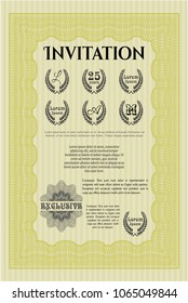 Yellow Formal invitation. Detailed. With complex background. Excellent design. 