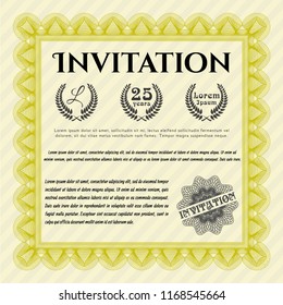 Yellow Formal invitation. Detailed. With complex linear background. Artistry design. 