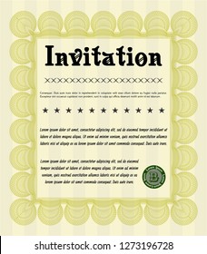 Yellow Formal invitation. Detailed. With complex background. Elegant design. 