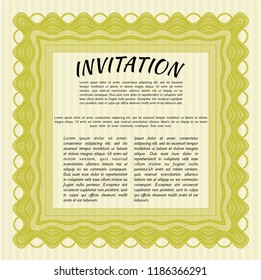 Yellow Formal invitation. Detailed. With great quality guilloche pattern. Cordial design. 