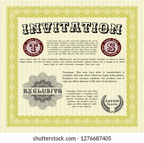 Yellow Formal invitation. Detailed. Printer friendly. Cordial design. 