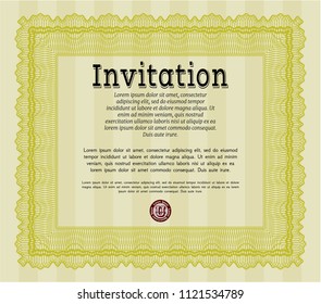 Yellow Formal invitation. Easy to print. Elegant design. Detailed. 