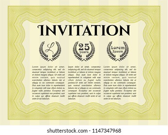 Yellow Formal invitation. Easy to print. Beauty design. Vector illustration. 