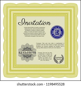 Yellow Formal invitation. Easy to print. Detailed. Retro design. 