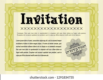 Yellow Formal invitation. Easy to print. Superior design. Vector illustration. 