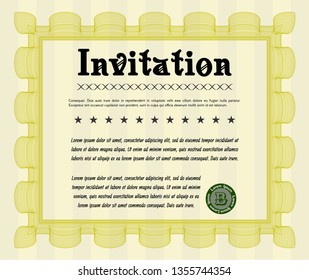 Yellow Formal invitation. Easy to print. Detailed. Superior design. 