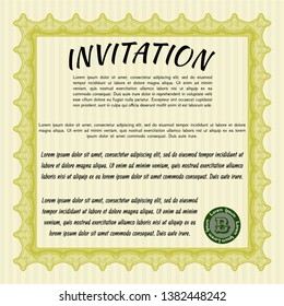 Yellow Formal invitation. Easy to print. Sophisticated design. Vector illustration. 