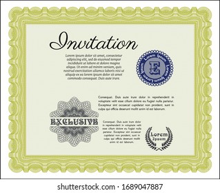 Yellow Formal invitation. Easy to print. Retro design. Detailed. 