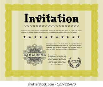 Yellow Formal invitation. Elegant design. Vector illustration. With guilloche pattern. 