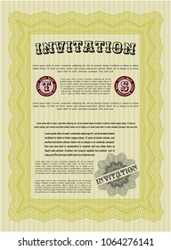 Yellow Formal invitation. Excellent design. With great quality guilloche pattern. Customizable, Easy to edit and change colors. 
