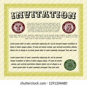 Yellow Formal invitation. Excellent design. With guilloche pattern. Customizable, Easy to edit and change colors. 