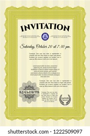 Yellow Formal invitation. Good design. Vector illustration. With great quality guilloche pattern. 