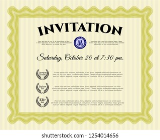 Yellow Formal invitation. Good design. With linear background. Detailed. 