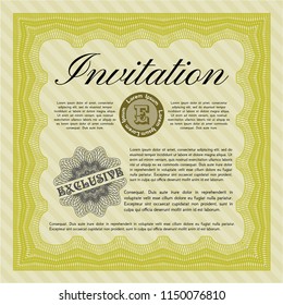 Yellow Formal invitation. With great quality guilloche pattern. Vector illustration. Beauty design. 