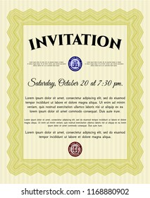 Yellow Formal invitation. With great quality guilloche pattern. Modern design. Detailed. 