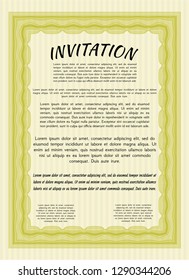 Yellow Formal invitation. With great quality guilloche pattern. Vector illustration. Money style design. 