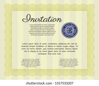 Yellow Formal invitation. With great quality guilloche pattern. Elegant design. Detailed. 