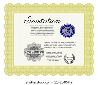 Yellow Formal invitation. With guilloche pattern. Customizable, Easy to edit and change colors. Modern design. 
