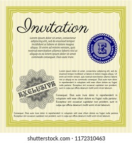 Yellow Formal invitation. With guilloche pattern. Elegant design. Vector illustration. 