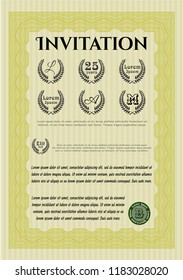 Yellow Formal invitation. With guilloche pattern and background. Customizable, Easy to edit and change colors. Superior design. 