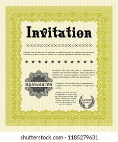 Yellow Formal invitation. With guilloche pattern. Detailed. Money design. 