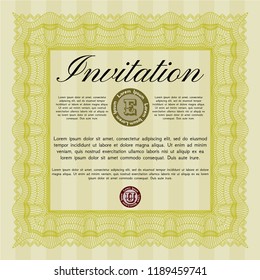 Yellow Formal invitation. With guilloche pattern. Vector illustration. Modern design. 