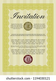 Yellow Formal invitation. With guilloche pattern. Vector illustration. Perfect design. 