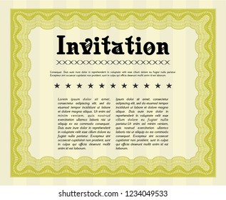 Yellow Formal invitation. With guilloche pattern. Sophisticated design. Detailed. 