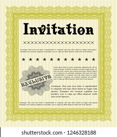 Yellow Formal invitation. With guilloche pattern and background. Modern design. Detailed. 