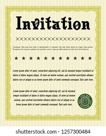 Yellow Formal invitation. With guilloche pattern. Detailed. Retro design. 