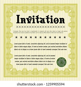 Yellow Formal invitation. With guilloche pattern and background. Detailed. Sophisticated design. 