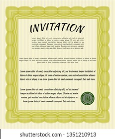 Yellow Formal invitation. With guilloche pattern. Retro design. Detailed. 