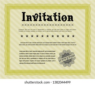 Yellow Formal invitation. With guilloche pattern and background. Sophisticated design. Detailed. 