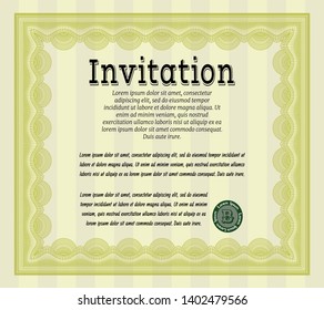 Yellow Formal invitation. With guilloche pattern and background. Nice design. Detailed. 