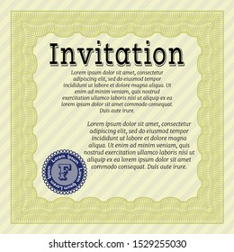 Yellow Formal invitation. With guilloche pattern. Artistry design. Customizable, Easy to edit and change colors. 