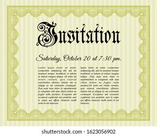 Yellow Formal invitation. With guilloche pattern and background. Vector illustration. Sophisticated design. 