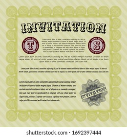 Yellow Formal invitation. With guilloche pattern. Detailed. Money design. 