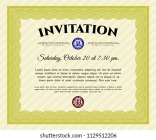 Yellow Formal invitation. With linear background. Excellent design. Detailed. 