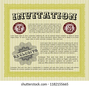 Yellow Formal invitation. With linear background. Modern design. Vector illustration. 