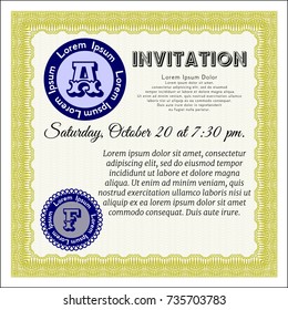 Yellow Formal invitation. With linear background. Cordial design. Vector illustration. 