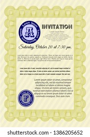 Yellow Formal invitation. Lovely design. Easy to print. Vector illustration. 