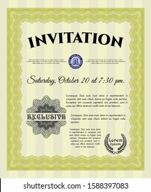 Yellow Formal invitation. Lovely design. Vector illustration. Complex background. 