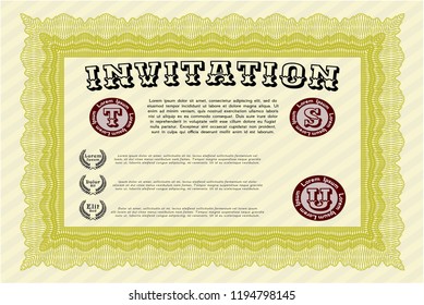 Yellow Formal invitation. Money design. Customizable, Easy to edit and change colors. With background. 