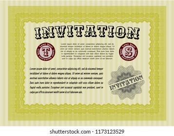 Yellow Formal invitation. Money Pattern. With guilloche pattern and background. Customizable, Easy to edit and change colors. 