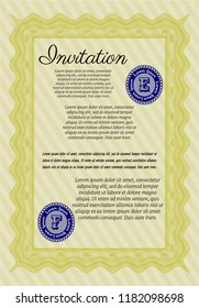 Yellow Formal invitation. Money Pattern. Detailed. With great quality guilloche pattern. 