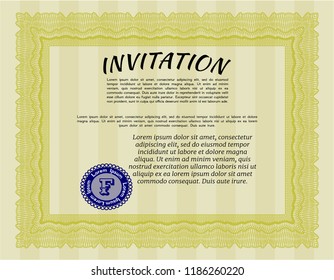 Yellow Formal invitation. Money Pattern. With guilloche pattern. Vector illustration. 