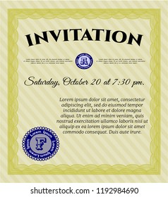 Yellow Formal invitation. Money Pattern design. Customizable, Easy to edit and change colors. With guilloche pattern. 