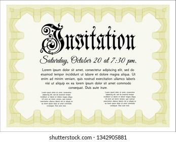 Yellow Formal invitation. Money Pattern design. Easy to print. Detailed. 