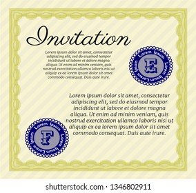 Yellow Formal invitation. Money Pattern design. Customizable, Easy to edit and change colors. With guilloche pattern and background. 