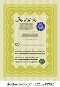 Yellow Formal invitation. Money style design. With linear background. Vector illustration. 